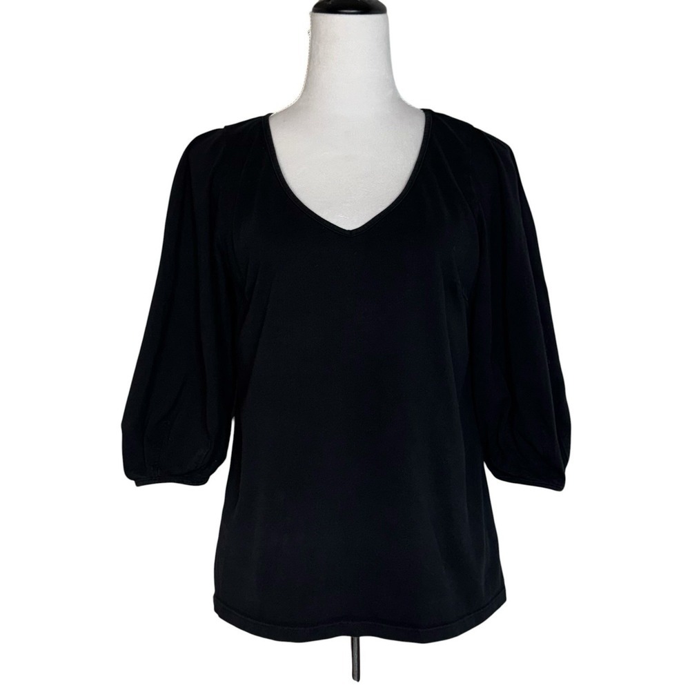 Velvet Graham & Spencer for Anthropologie Size M Black V Neck Puff Sleeve Blouse